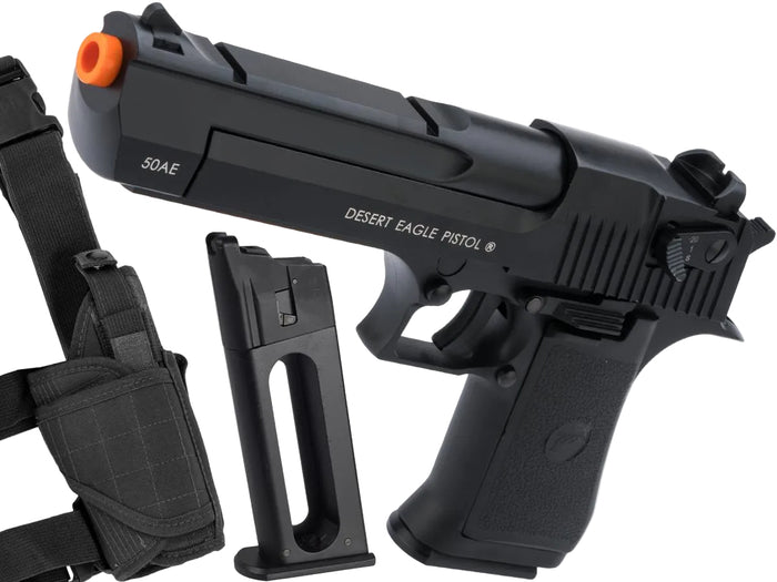 Cybergun Magnum Research Licensed Select Fire Desert Eagle CO2 Gas Blowback Airsoft Pistol by KWC (Color: Black / Add Magazine + Holster)