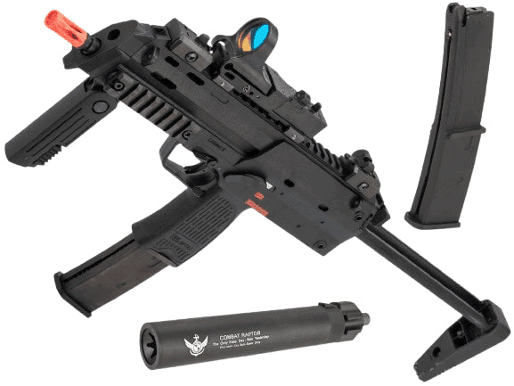 H&K Umarex MP7 Rapid Deployment Hard Kick Airsoft Gas Blowback by KWA (Color: Black / Add CO2 Magazine + Power-Up Suppressor)