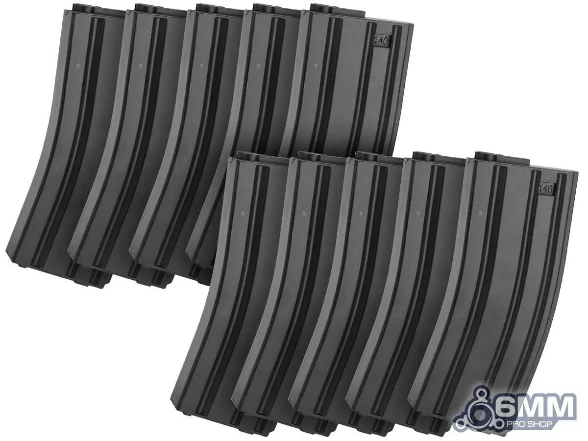 6mmProShop 140rd Mid-Cap Magazine for M4 Airsoft AEG Rifles (Color: Black / Set of 10)
