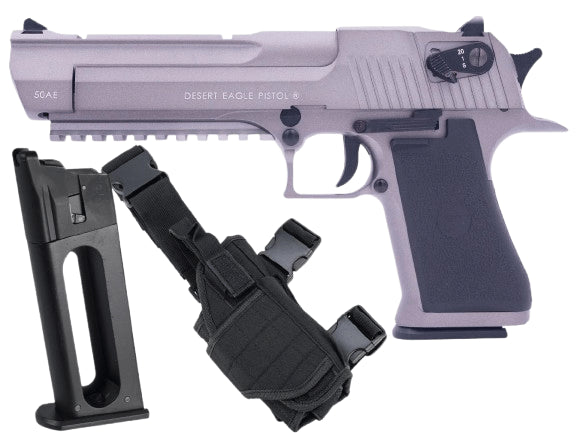 Cybergun Magnum Research Licensed Select Fire Desert Eagle CO2 Gas Blowback Airsoft Pistol by KWC (Color: Grey w/ Rail / Add Magazine + Holster)