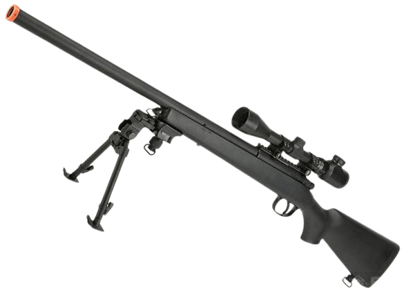 AGM M700 Airsoft Bolt Action Sniper Rifle with Scope Rail (Package: Black w/ Scope and Bipod)