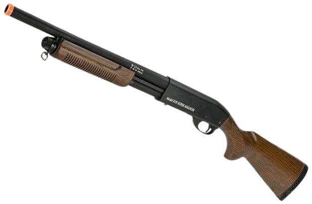 S&T M870 Type Full Metal Airsoft Training Shotgun (Version: Police / Black / Wood Stock)