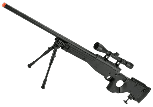 Matrix AW-338 MB08D Bolt Action Airsoft Sniper Rifle with Folding Stock by WELL (Color: Black + Scope and Bipod)