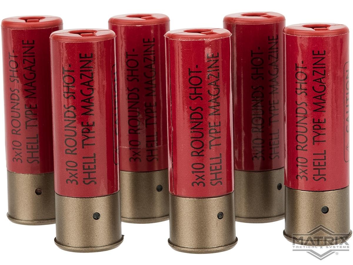 Matrix 30 Round Shotgun Shell Magazines for Spring Powered Airsoft Shotguns (Color: Red / Pack of 6 Shells) image 0