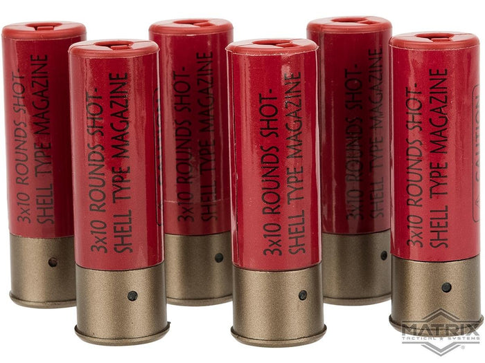 Matrix 30 Round Shotgun Shell Magazines for Spring Powered Airsoft Shotguns (Color: Red / Pack of 6 Shells)