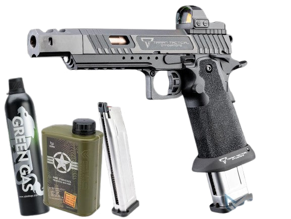 EMG TTI Licensed 2011 Combat Master Alpha Optic Ready Airsoft Training Pistol (Model: Standard - Select Fire / Green Gas / Reload Package)