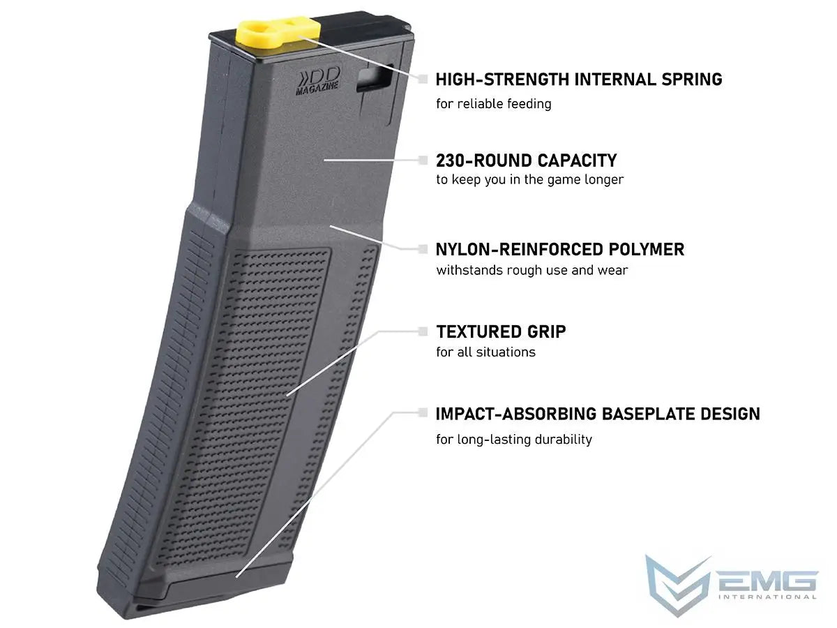 EMG Daniel Defense Licensed 230 Round Mid-Cap Polymer Magazine for M4/M16 Series Airsoft AEG Rifles (Model: 6 Pack)