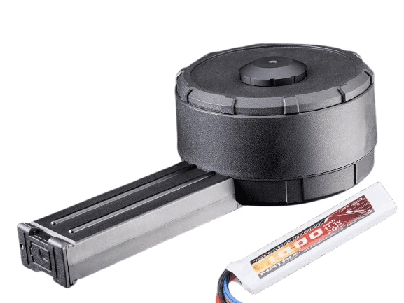 Angel Custom 3000 Round "ZAKU" Electric Auto-Winding Drum Magazine for P90 Airsoft AEGs W/Voltage Tester & Battery) image 0