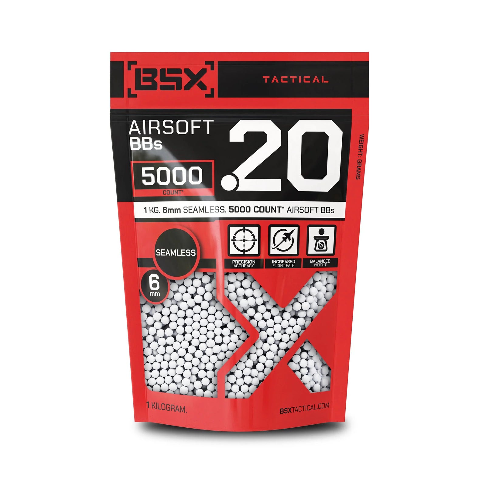 BSX Precision 0.20G Airsoft BBs – 1KG Bag (Approx. 5000 Rounds)