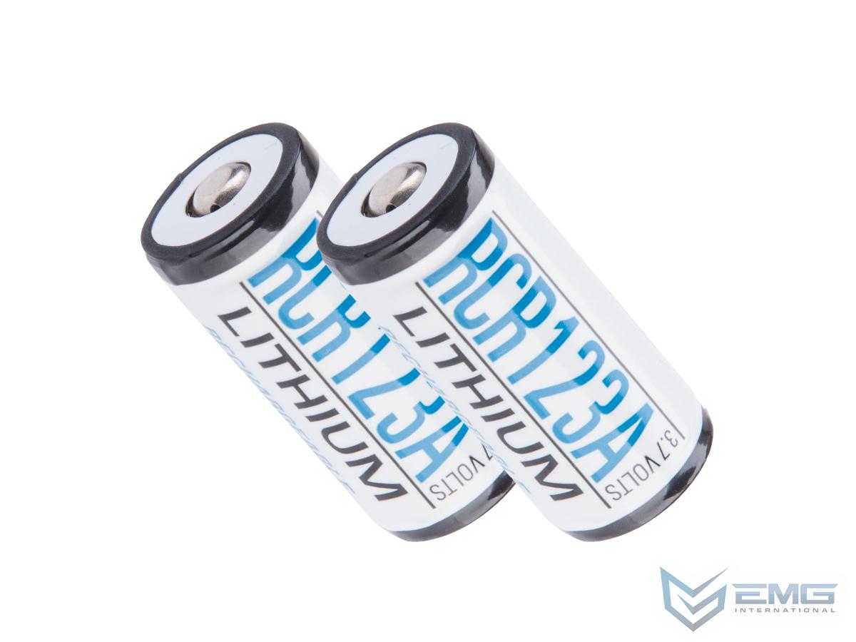 EMG Rechargeable CR123A 3.7v Li-Ion 700mAh Rechargeable CR123A Batteries
(Package: 2x Batteries)