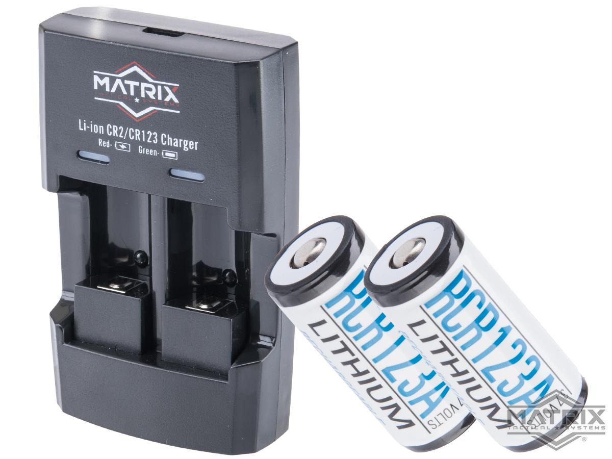 EMG Rechargeable CR123A 3.7v Li-Ion 700mAh Rechargeable CR123A Batteries
(Package: 2x Batteries + Charger)