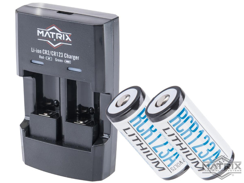 EMG Rechargeable CR123A 3.7v Li-Ion 700mAh Rechargeable CR123A Batteries
(Package: 2x Batteries + Charger)
