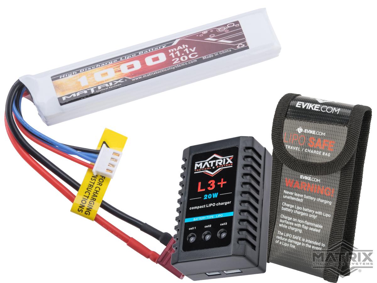 Matrix High Performance 11.1V Airsoft LiPo Battery Starter Pack w/ BMS Smart Charger
(Model: Stick Type / 1000mAh - 20C / For Deans / T-Plug Connector)